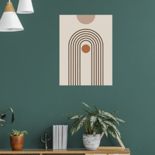 Rainbow and Sun, Boho Abstract Geometric Art Poster