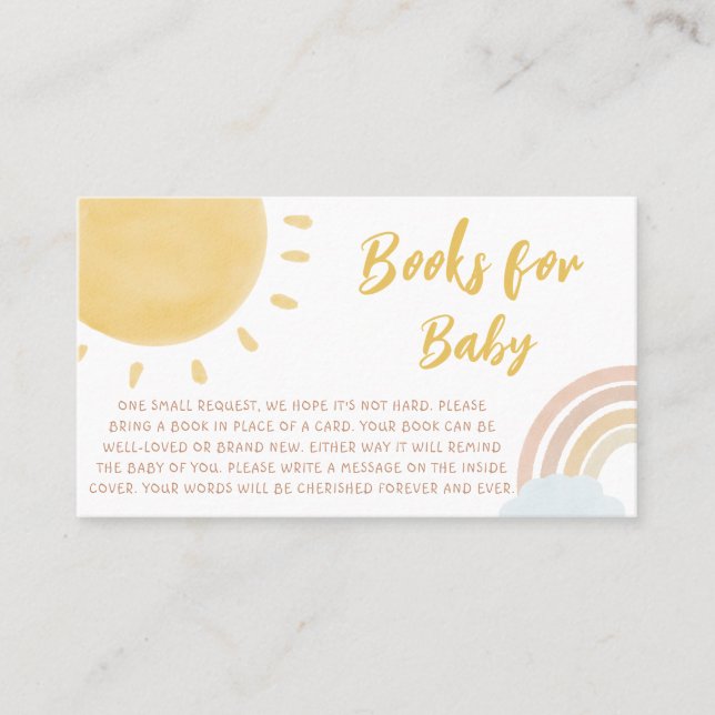 Rainbow and Sunshine Baby Shower Books for Baby Business Card (Front)