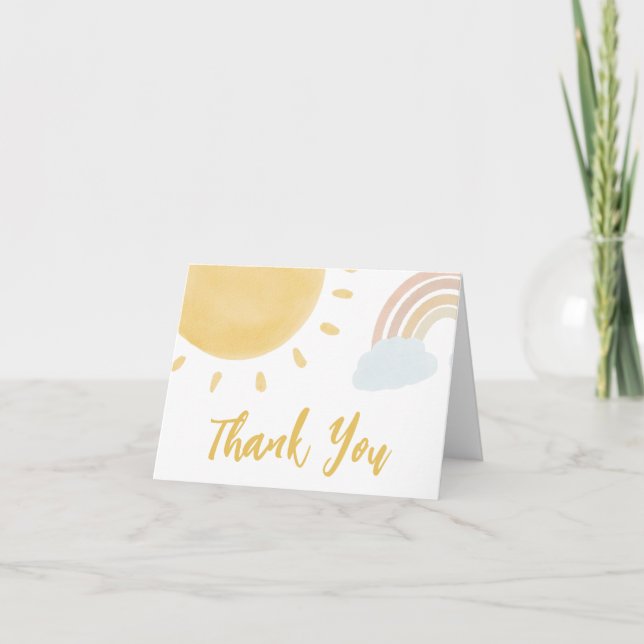 Rainbow and Sunshine Baby Shower Thank You Card (Front)