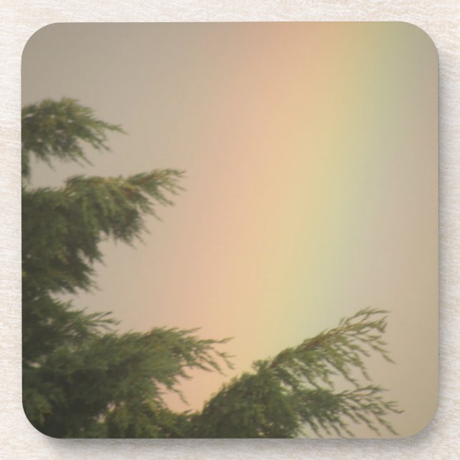 Rainbow and Trees Cork Coaster (Front)