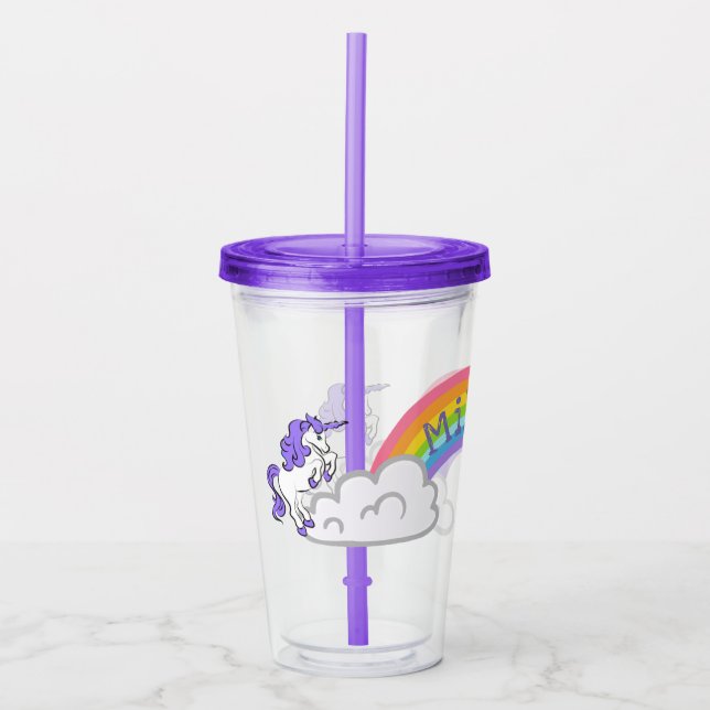 Rainbow and Unicorns Design Acrylic Tumbler (Front)