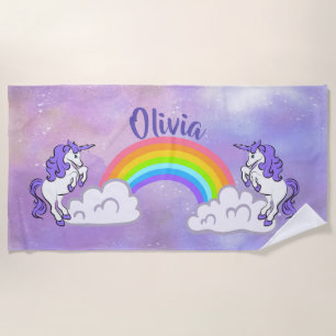 Rainbow and Unicorns Design Beach Towel