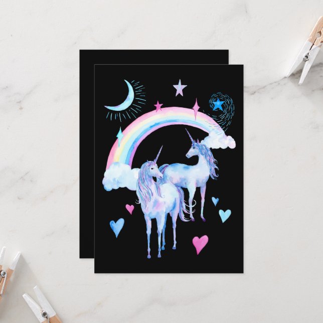Rainbow and unicorns Greeting Card (Front/Back In Situ)