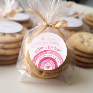 Rainbow and Watercolor Wash Pink Thank You Classic Round Sticker