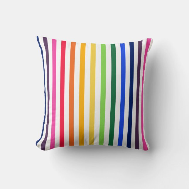Rainbow and white stripes cushion (Front)