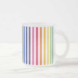 Rainbow and white stripes frosted glass coffee mug