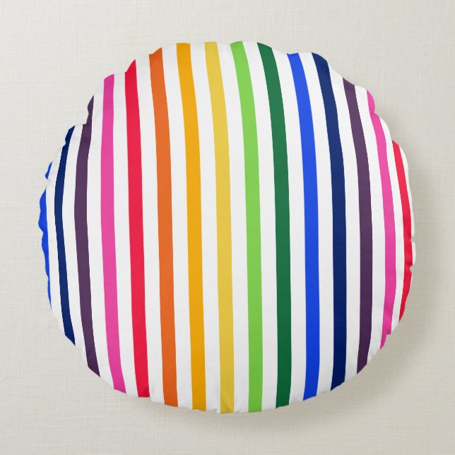 Rainbow and white stripes round cushion (Front)