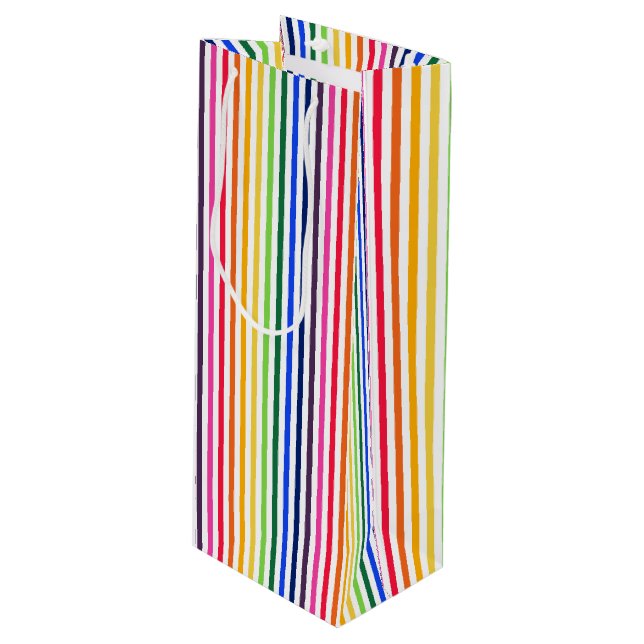 Rainbow and white stripes wine gift bag (Front Angled)