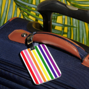 Rainbow and White Vertical Stripe Travel Luggage Tag