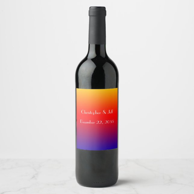 Rainbow and White Wedding Favour Wine Label (Front)