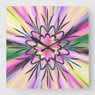 Rainbow and wrought iron square wall clock