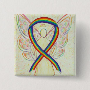 Rainbow Angel Awareness Ribbon Custom Art Pins