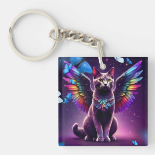 Rainbow Angel Cat Key Ring