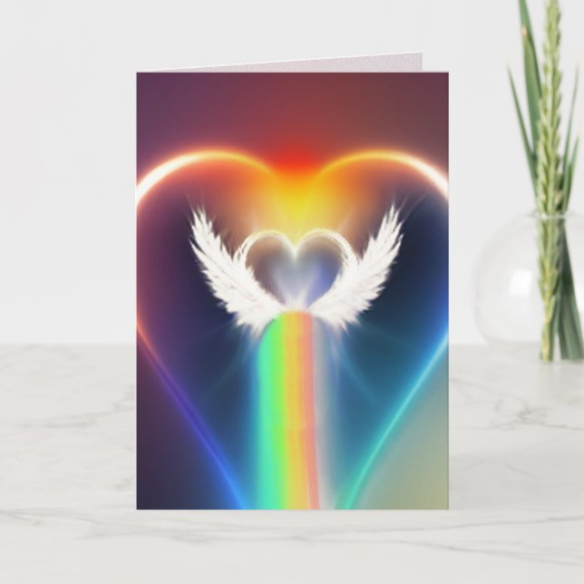 Rainbow Angel Heart Greeting/Note Card (Front)