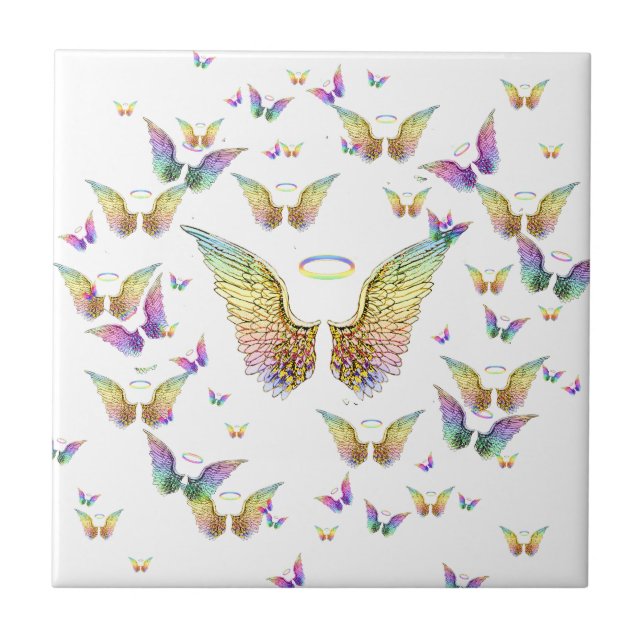Rainbow Angel Wings and Halos Tile (Front)
