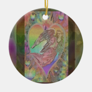 Rainbow Angel with Hearts Ceramic Tree Decoration
