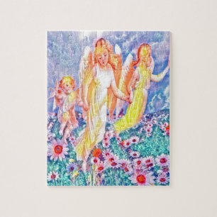 Rainbow Angels in Flower Field Jigsaw Puzzle