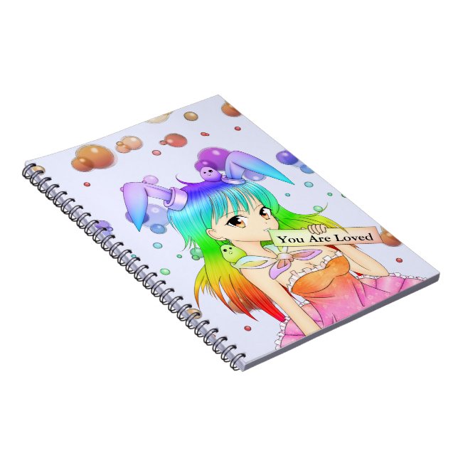 Rainbow Anime Bunny Girl Notebook (Right Side)