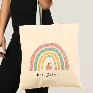 Rainbow & Apple Teacher Appreciation Tote Bag