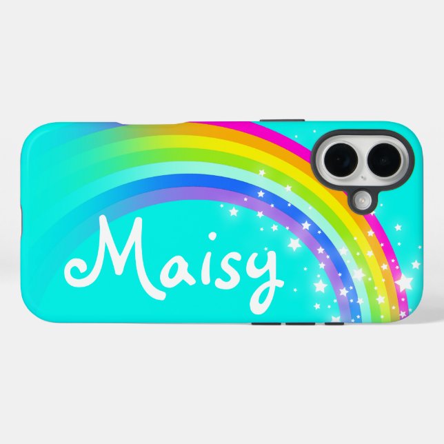 Rainbow aqua green blue colourful name iPhone case (Back (Horizontal))