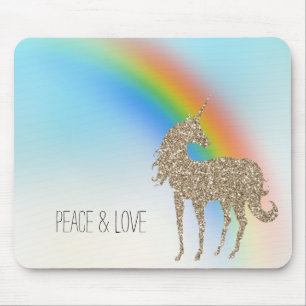 Rainbow Aqua Ombre Gold Glitter Unicorn Mouse Mat