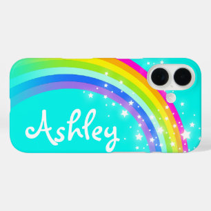 Rainbow aqua sky colourful custom name iPhone 16 case