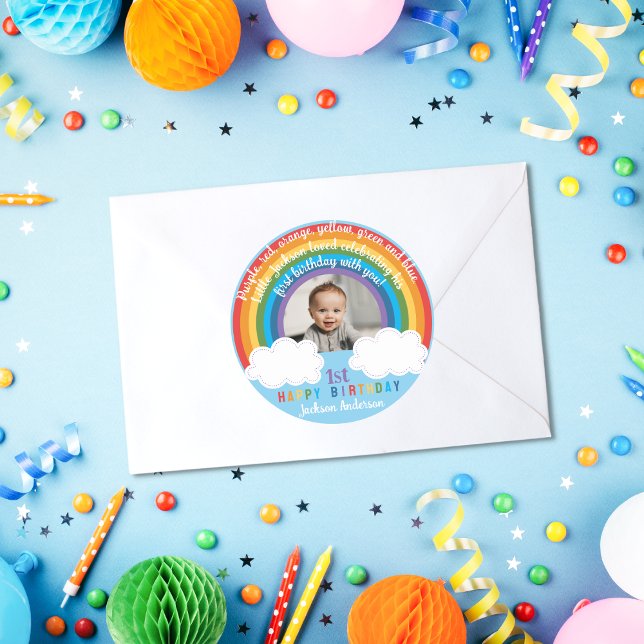 Rainbow Arch Over The Clouds Baby's First Birthday Classic Round Sticker (Creator Uploaded)