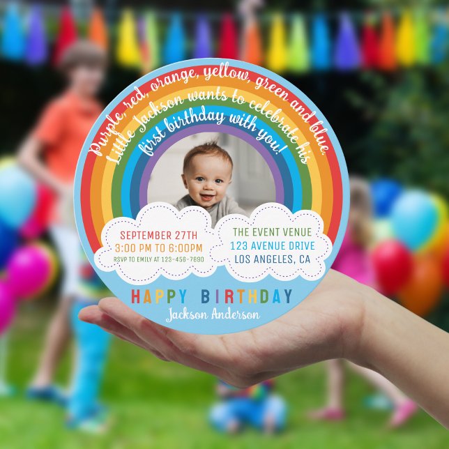 Rainbow Arch Over The Clouds Baby's First Birthday Invitation (Creator Uploaded)