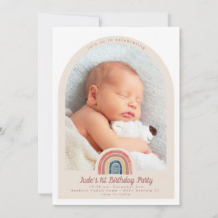 Rainbow Arch Photo 1st Birthday Inviation Invitation