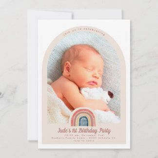Rainbow Arch Photo 1st Birthday Inviation Invitation