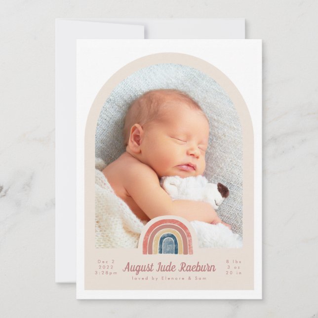 Rainbow Arch Photo Birth Announcement (Front)