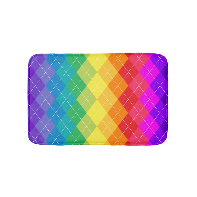 Rainbow Argyle Pattern Bath Mat (Front)