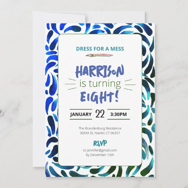 Rainbow Art Paint Birthday Party Boy Invitation (Front)