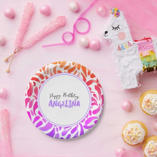 Rainbow Art Paint Party Girl Birthday Paper Plate (Party)