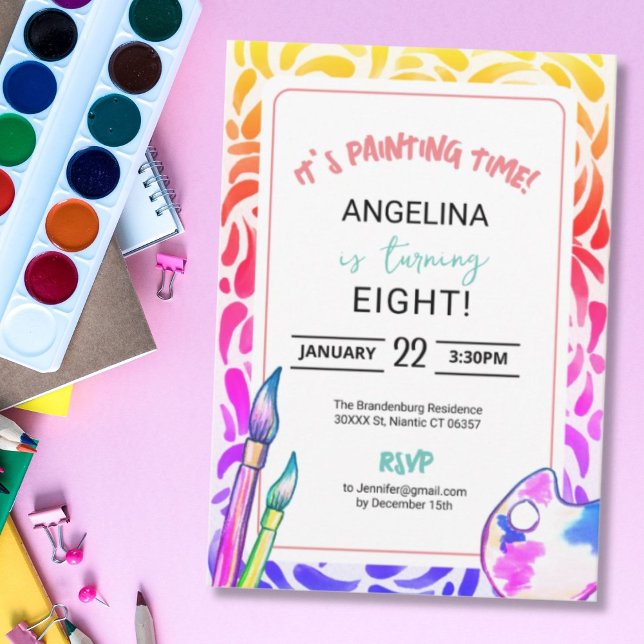 Rainbow Art Painting Birthday Party Girl Invitation (Creator Uploaded)