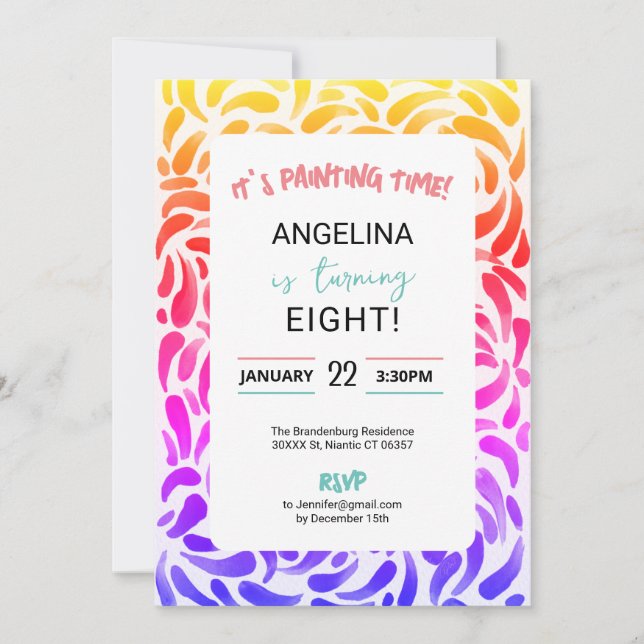 Rainbow Art Painting Birthday Party Girl Invitation (Front)