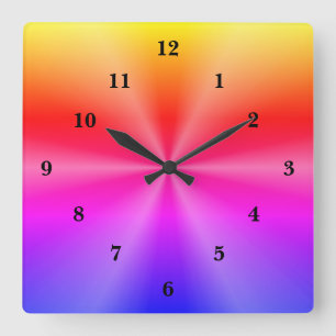 Rainbow art square wall clock