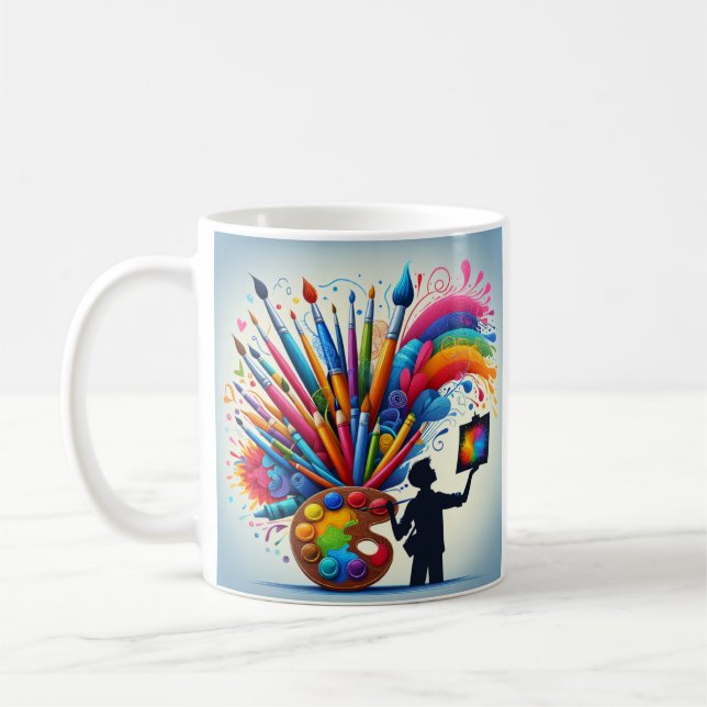 Rainbow Artist Painter coffee tea mug cup ceramic  (Left)