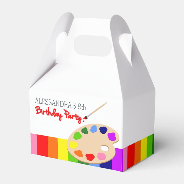 Rainbow Artist Palette Painting Birthday Party Favour Box (Front Side)