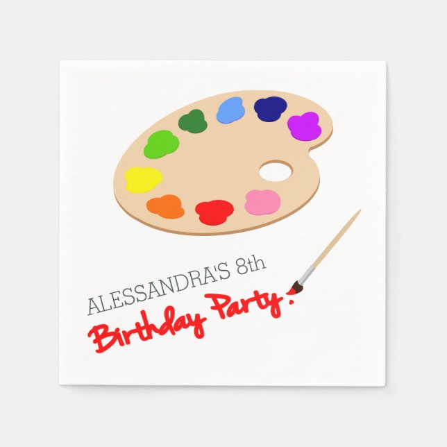 Rainbow Artist Palette Painting Birthday Party Napkin (Front)