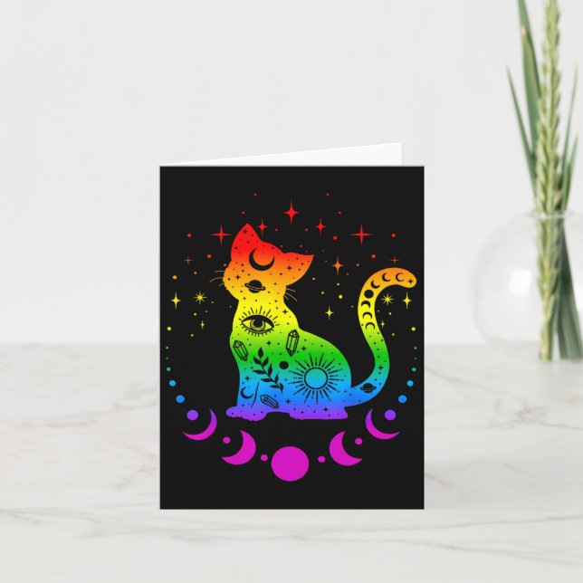 Rainbow Astrology Cat Lgbt Gay Pride Flag  Card (Front)