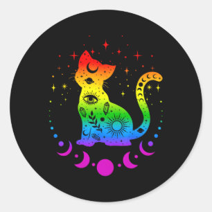 Rainbow Astrology Cat Lgbt Gay Pride Flag  Classic Round Sticker