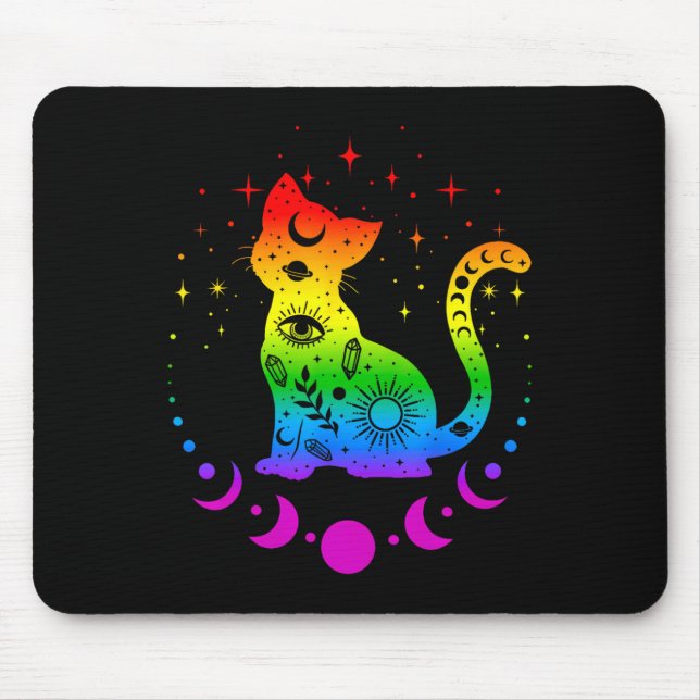 Rainbow Astrology Cat Lgbt Gay Pride Flag  Mouse Mat (Front)