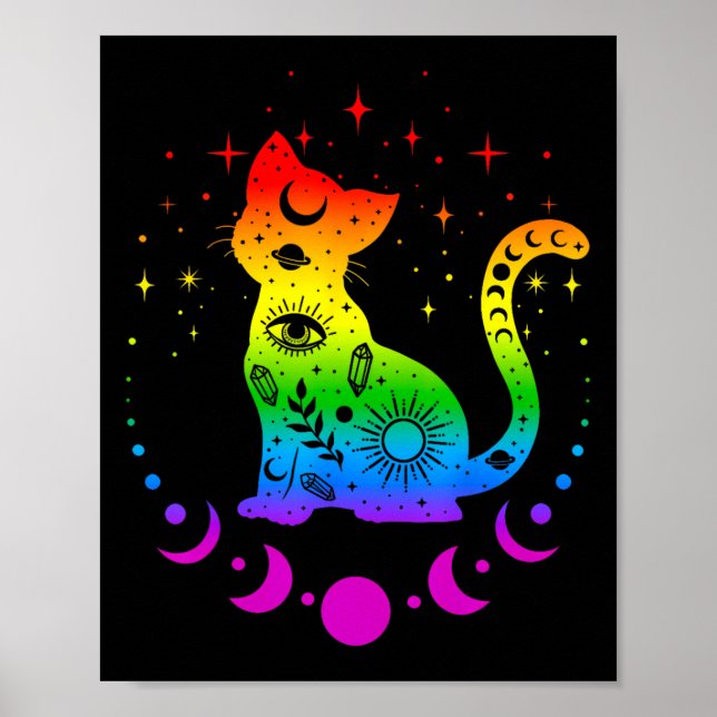 Rainbow Astrology Cat Lgbt Gay Pride Flag  Poster (Front)