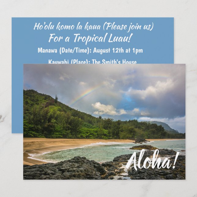 Rainbow at Lumaha'i Beach, Kauai, Hawaii Invitation (Front/Back)