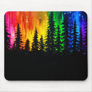 Rainbow aurora and forest mouse mat
