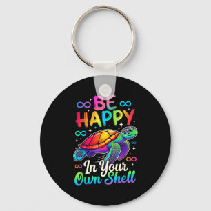 Rainbow autism awareness turtle be happy in own key ring