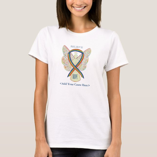 Rainbow Awareness Ribbon Angel Custom Cause Shirts (Front)