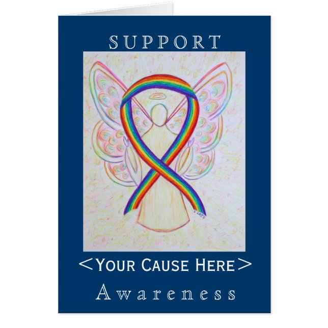 Rainbow Awareness Ribbon Angel Customised Card (Front)