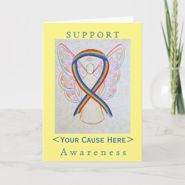 Rainbow Awareness Ribbon Angel Customised Card (Front)